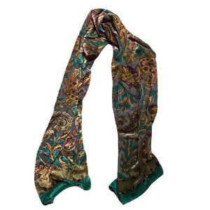 Cynthia Rowley green velvet floral scarf wrap tapestry tablecloth 20”x66”